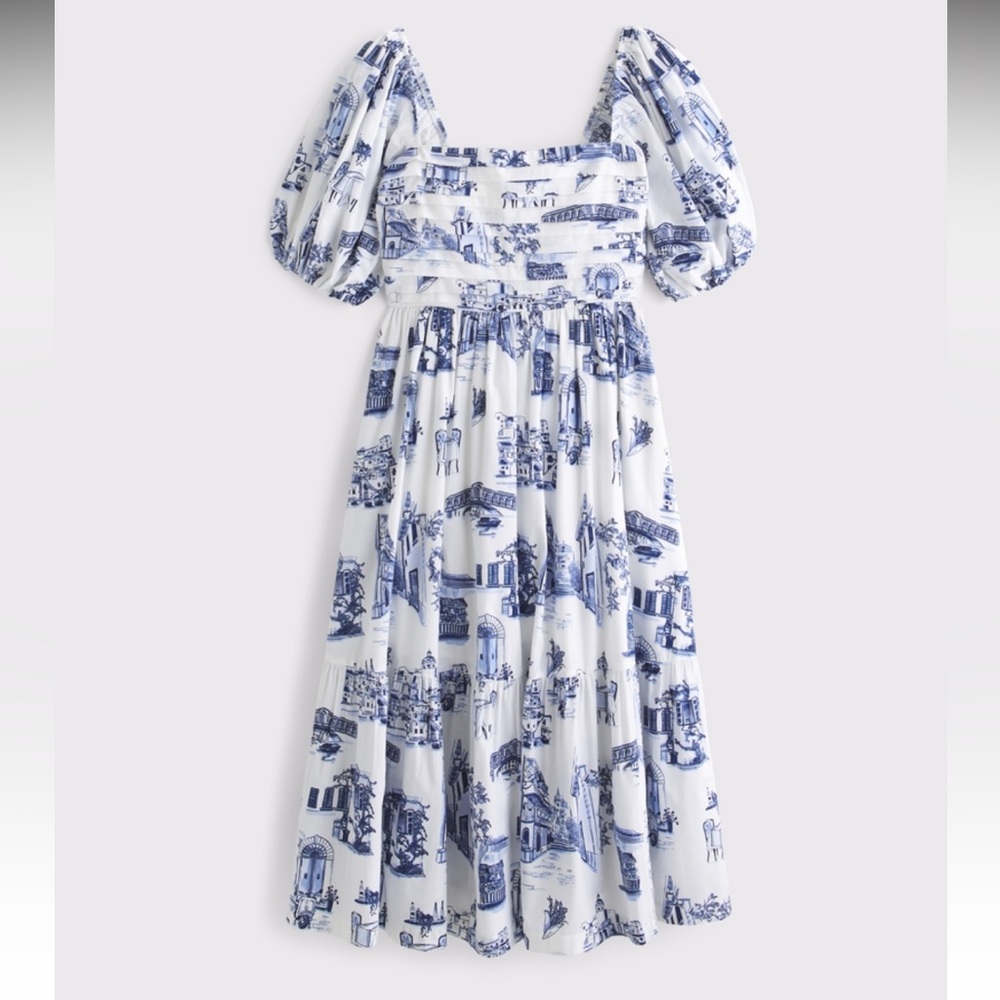 NWT A&F Emerson Poplin Puff Sleeve Midi Dress